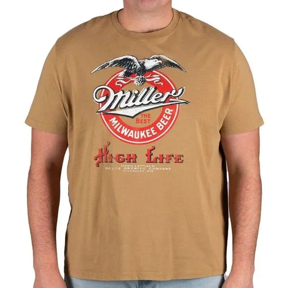 Miller High Life Milwaukee Beer Graphic T-Shirt Brown XXL 100% Cotton - Picture 1 of 5